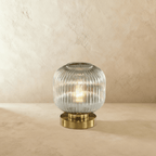Ribbed Glass LED Light Table Lamp with Brass Base