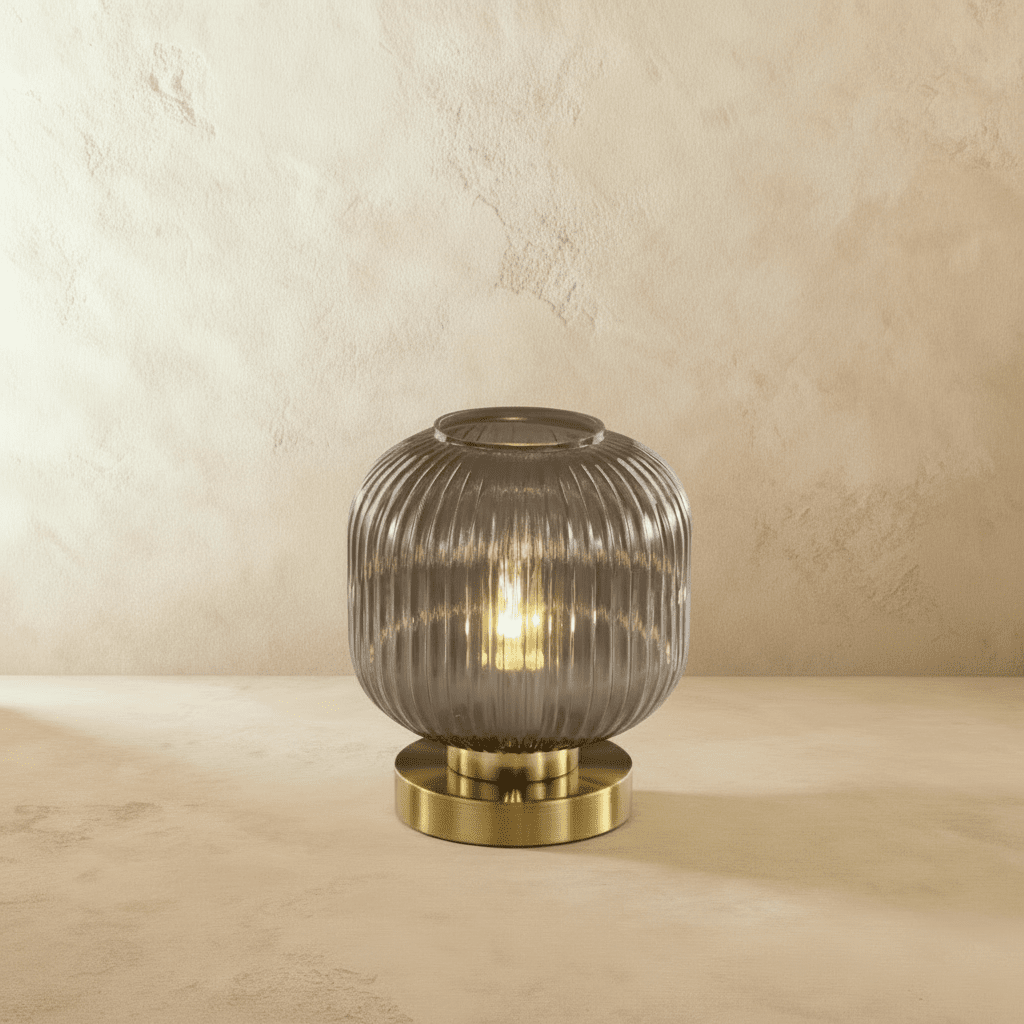 Ribbed Glass LED Light Table Lamp with Brass Base