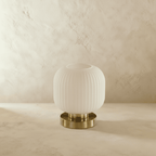 Ribbed Glass LED Light Table Lamp with Brass Base
