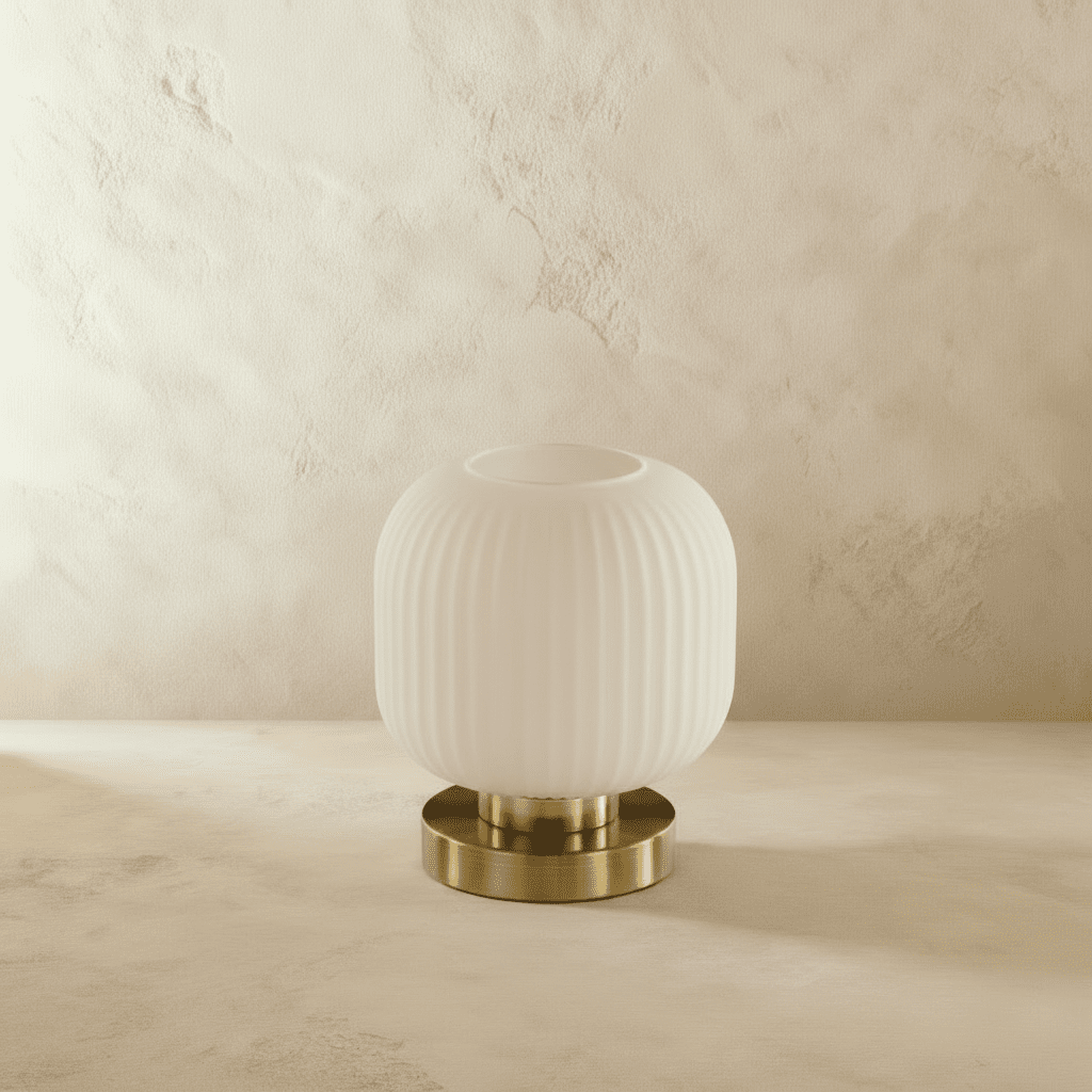 Ribbed Glass LED Light Table Lamp with Brass Base