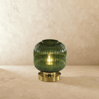 Ribbed Glass LED Light Table Lamp with Brass Base