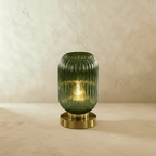 Ribbed Glass LED Light Table Lamp with Brass Base