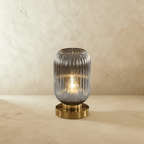Ribbed Glass LED Light Table Lamp with Brass Base