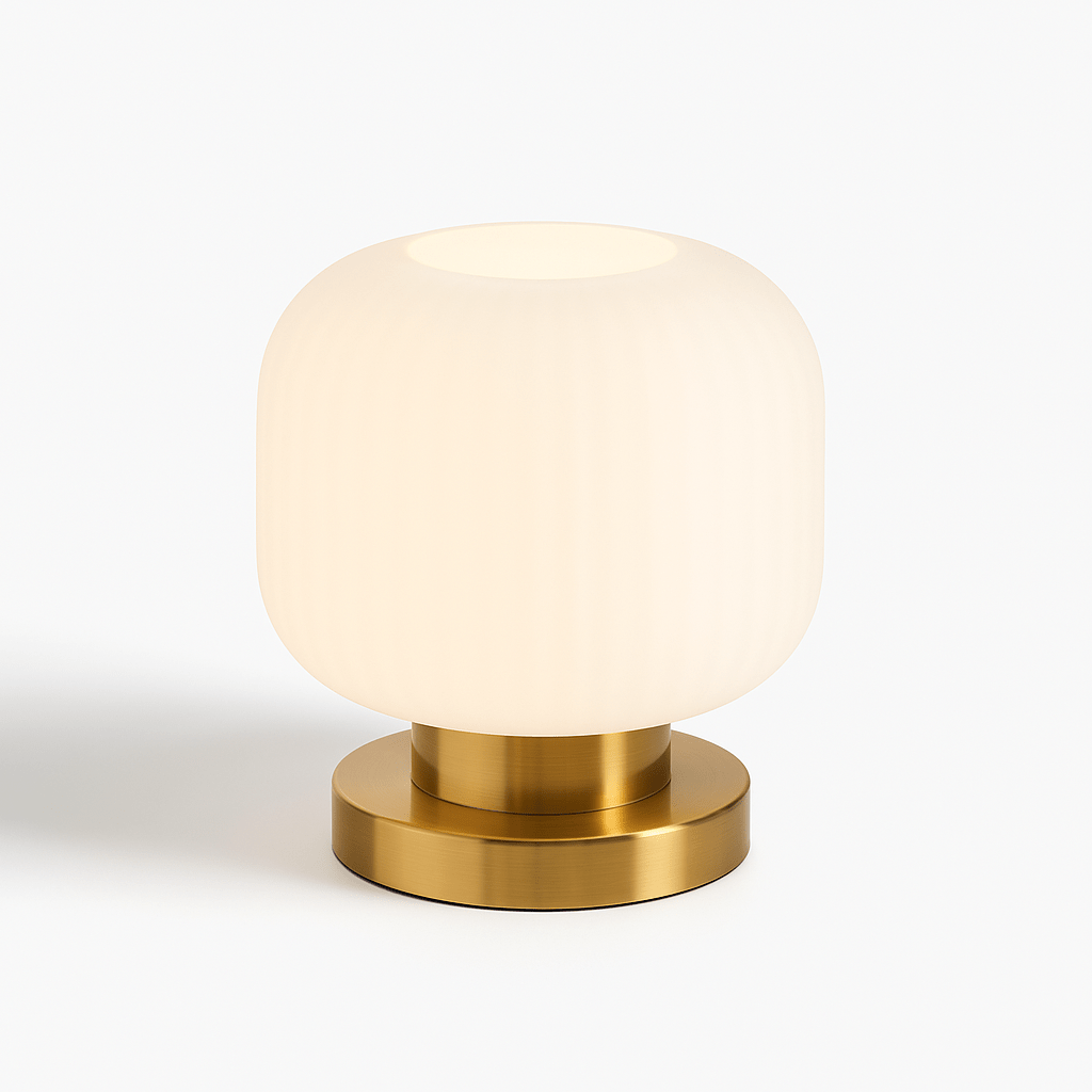 Ribbed Glass LED Light Table Lamp with Brass Base