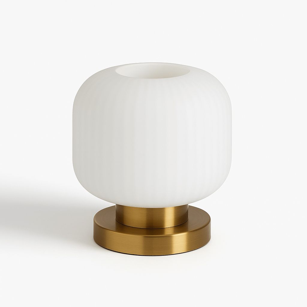 Ribbed Glass LED Light Table Lamp with Brass Base