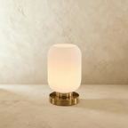 Ribbed Glass LED Light Table Lamp with Brass Base