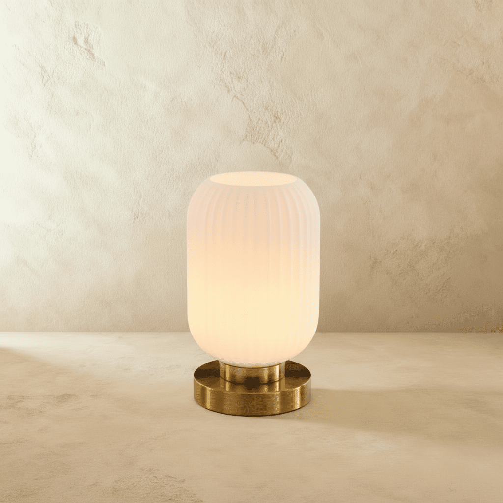 Ribbed Glass LED Light Table Lamp with Brass Base