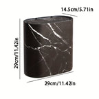 Marble Pattern Trash Can Slim Oval Bathroom Garbage Can with Lid Plastic Waste Bin for Kitchen Bedroom and Office Narrow Spaces