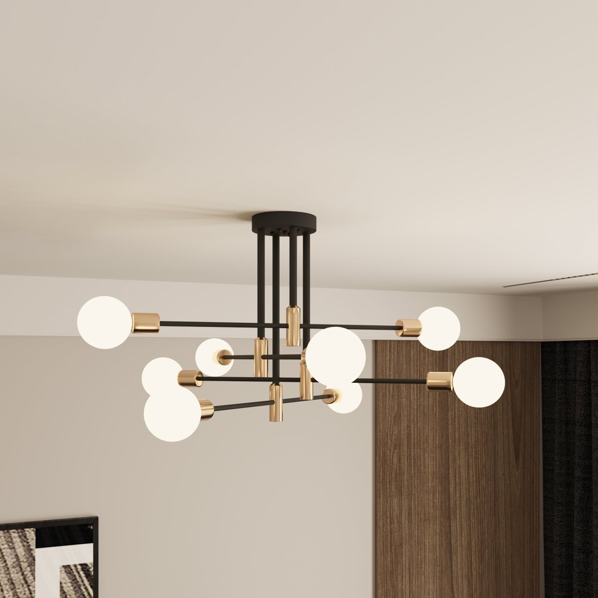 Modern Linear Ceiling Light with Black and Brass Finish