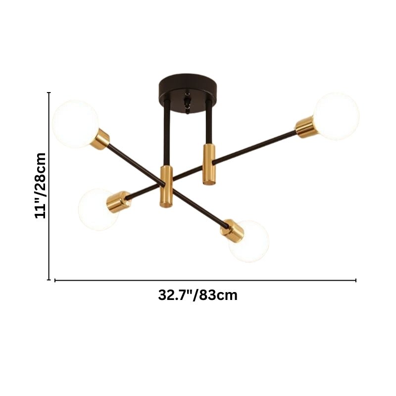 Modern Linear Ceiling Light with Black and Brass Finish