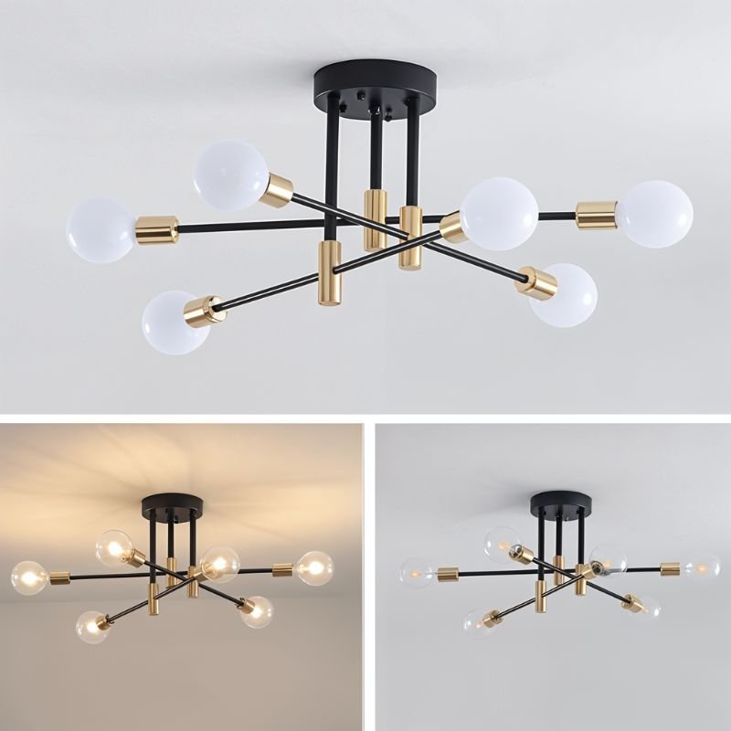 Modern Linear Ceiling Light with Black and Brass Finish