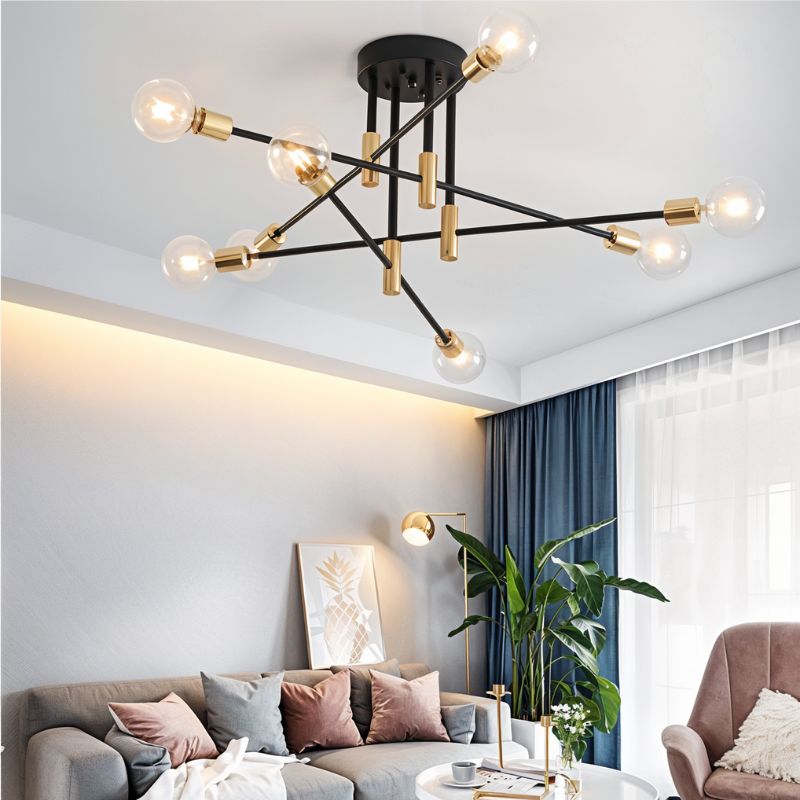 Modern Linear Ceiling Light with Black and Brass Finish