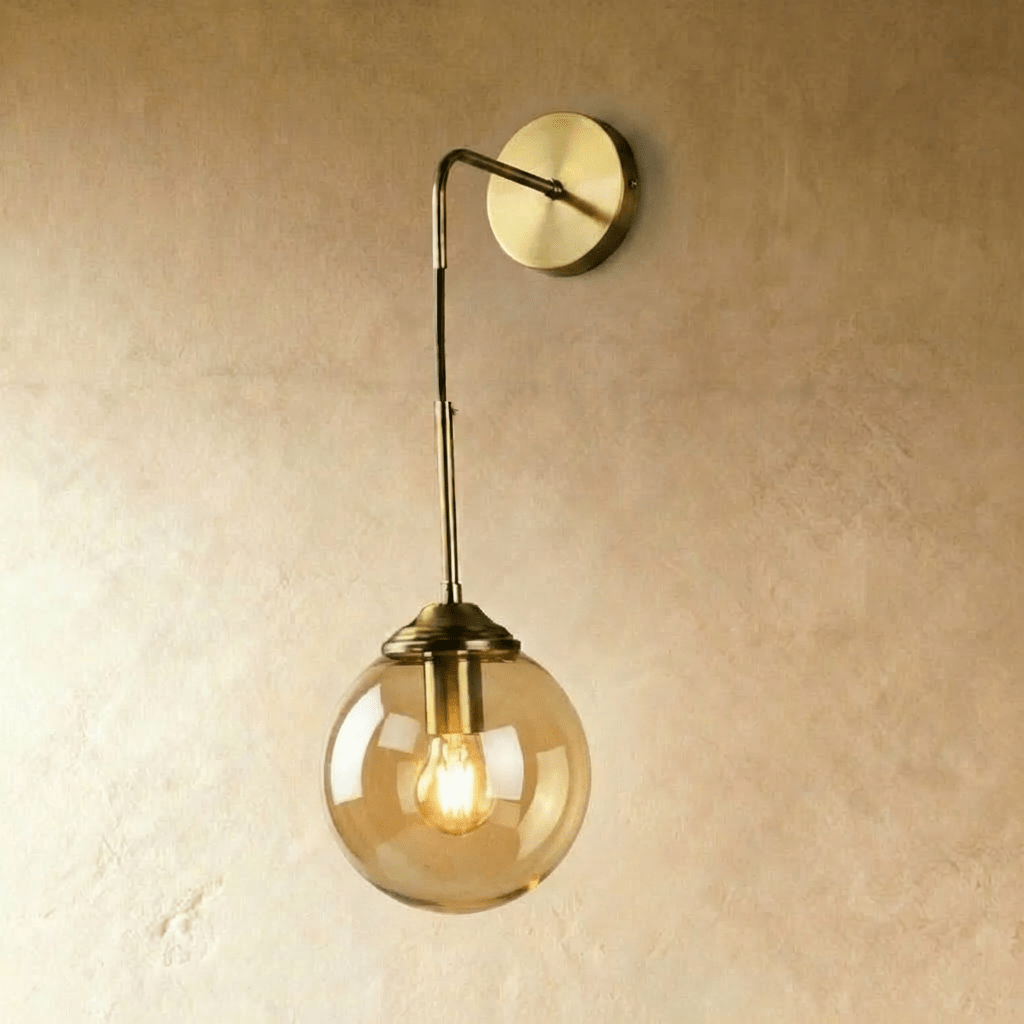 Glass Globe LED Light Wall Sconce with Long Brass Stem