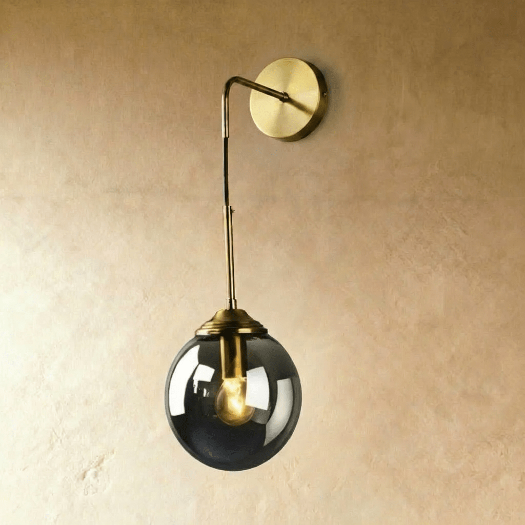 Glass Globe LED Light Wall Sconce with Long Brass Stem