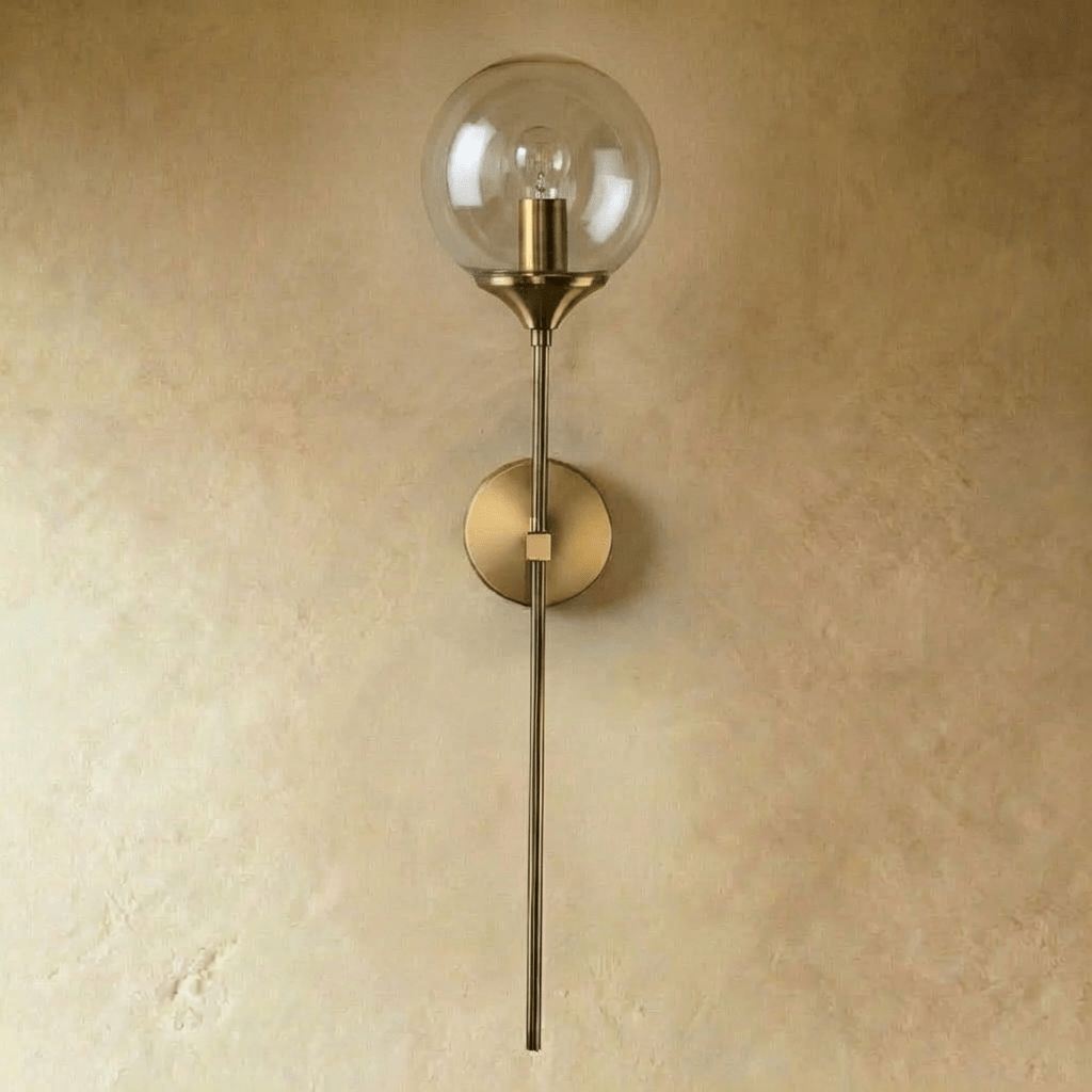 Glass Globe LED Light Wall Sconce with Long Brass Stem