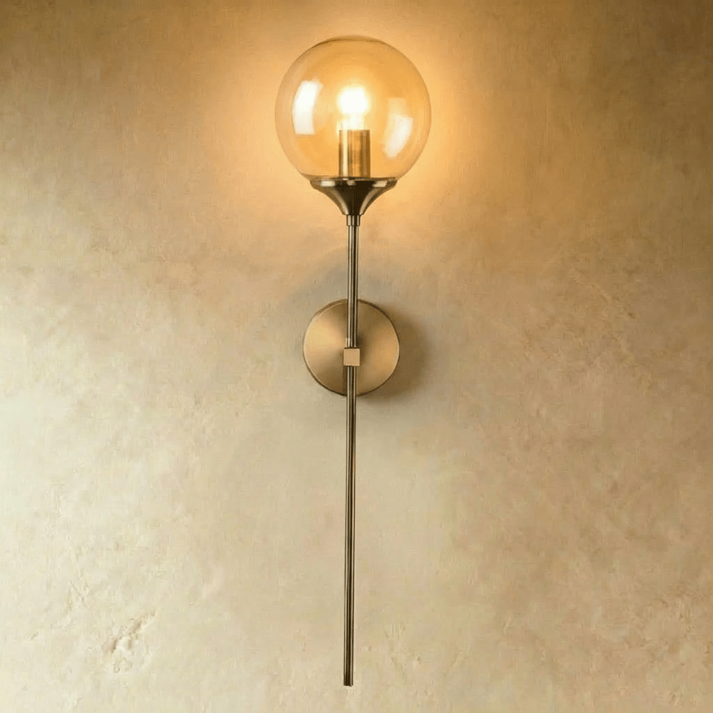 Glass Globe LED Light Wall Sconce with Long Brass Stem