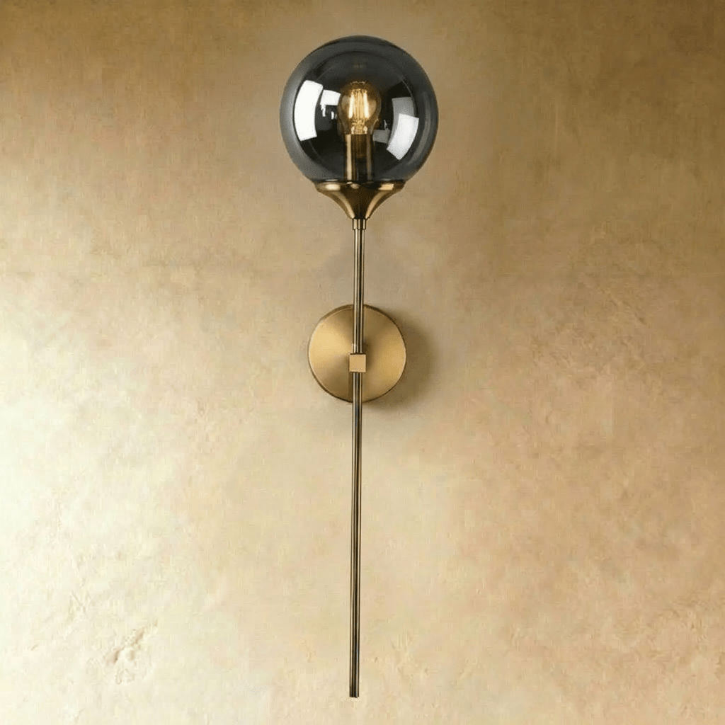 Glass Globe LED Light Wall Sconce with Long Brass Stem