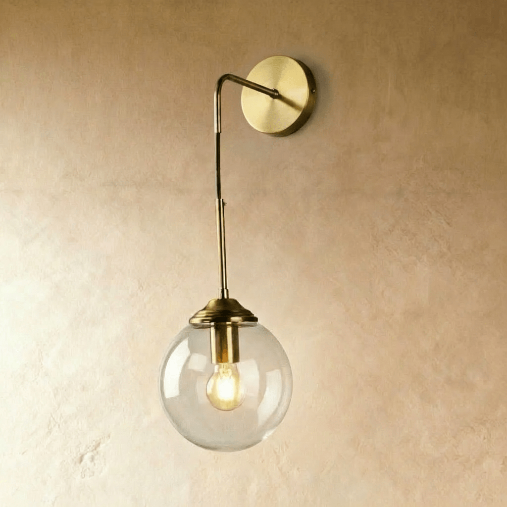 Glass Globe LED Light Wall Sconce with Long Brass Stem