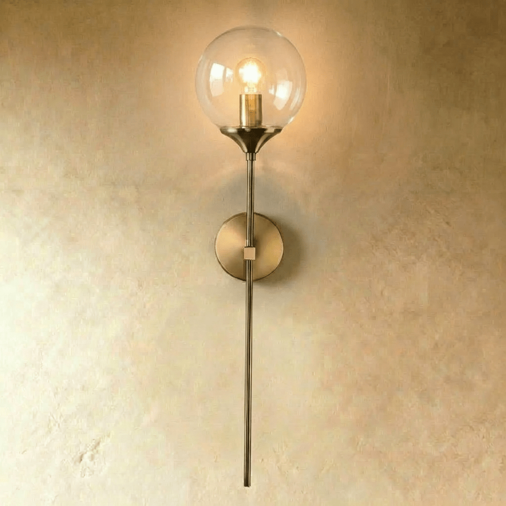 Glass Globe LED Light Wall Sconce with Long Brass Stem