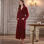 Extra Long Plush Flannel Robe for Women Warm Winter Bathrobe