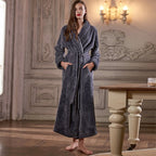 Extra Long Plush Flannel Robe for Women Warm Winter Bathrobe