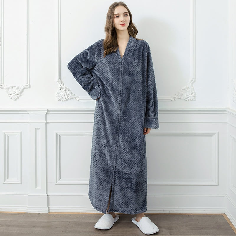 Extra Long Plush Flannel Robe for Women Warm Winter Bathrobe