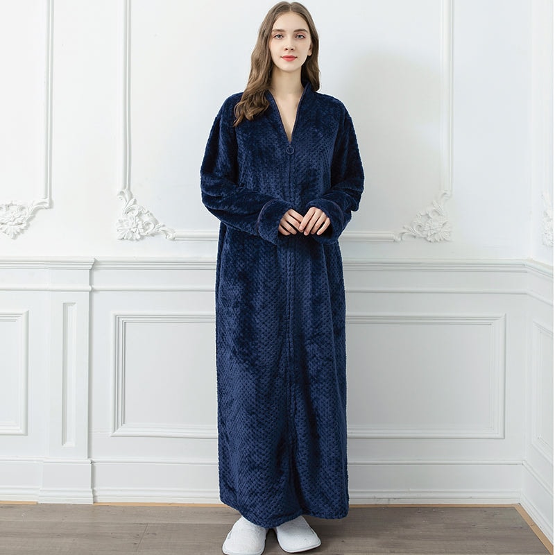 Extra Long Plush Flannel Robe for Women Warm Winter Bathrobe