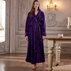 Extra Long Plush Flannel Robe for Women Warm Winter Bathrobe