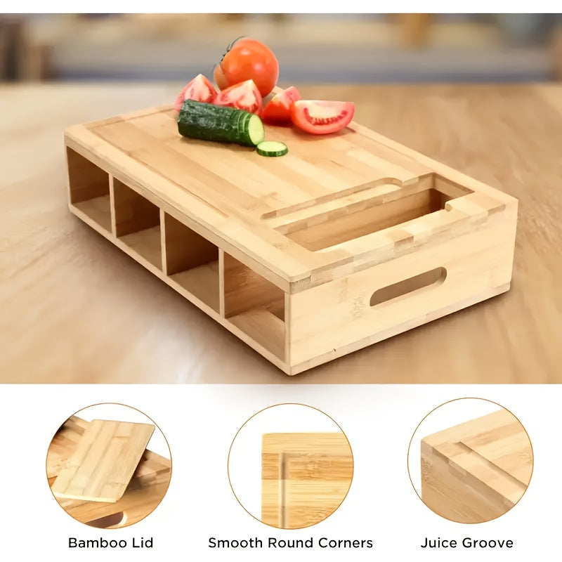 Bamboo Cutting Board with Storage Trays and Interchangeable Graters Multifunctional Kitchen Prep Station with Juice Groove
