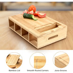 Bamboo Cutting Board with Storage Trays and Interchangeable Graters Multifunctional Kitchen Prep Station with Juice Groove