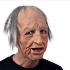 Creepy Old Man Mask Realistic Latex Halloween Mask for Adults Full Head Costume Mask with Movable Mouth for Cosplay and Theater