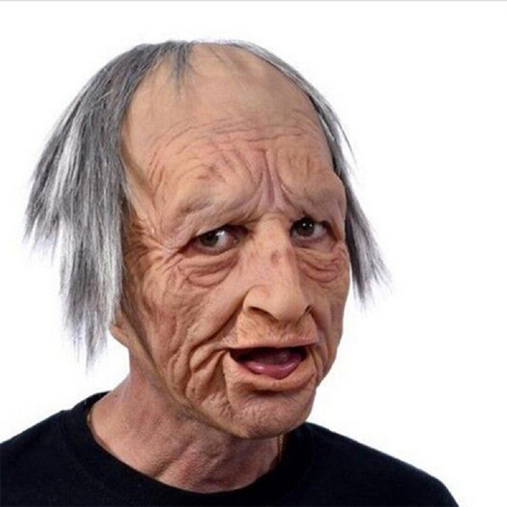 Creepy Old Man Mask Realistic Latex Halloween Mask for Adults Full Head Costume Mask with Movable Mouth for Cosplay and Theater
