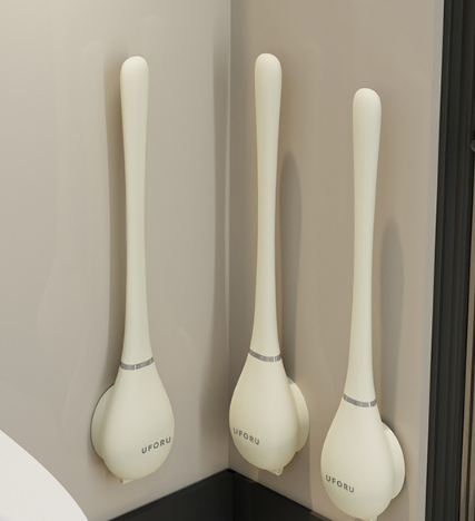 Silicone Toilet Brush with Wall Mounted Holder Flexible Flat Head Bathroom Cleaning Brush Set
