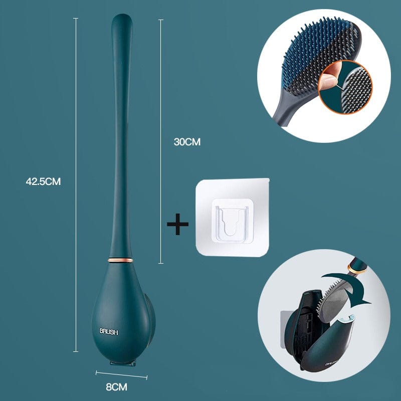 Silicone Toilet Brush with Wall Mounted Holder Flexible Flat Head Bathroom Cleaning Brush Set