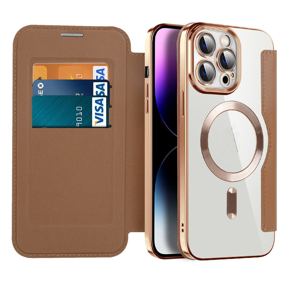 Magnetic Flip Wallet Case for iPhone Faux Leather Phone Case with Card Holder RFID Blocking Clear Shockproof Back and Stand Function