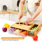 Bamboo Cutting Board with Storage Trays and Interchangeable Graters Multifunctional Kitchen Prep Station with Juice Groove