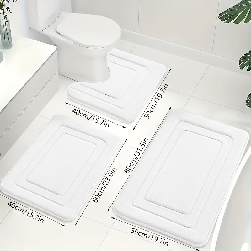 Memory Foam Bath Mat Set Absorbent Non-Slip Bathroom Rugs with U-Shaped Toilet Mat Machine Washable Three Piece Set