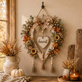 Fall Harvest Heart Wreath with Pumpkins and Sunflowers for Front Door