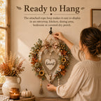 Fall Harvest Heart Wreath with Pumpkins and Sunflowers for Front Door