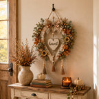Fall Harvest Heart Wreath with Pumpkins and Sunflowers for Front Door