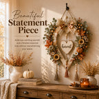 Fall Harvest Heart Wreath with Pumpkins and Sunflowers for Front Door
