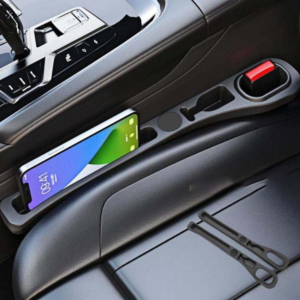 Faux Leather Car Seat Gap Filler Organizer Pair with Storage Slots
