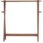 Foldable Beech Wood Clothes Rack with Storage Shelves and Side Hooks