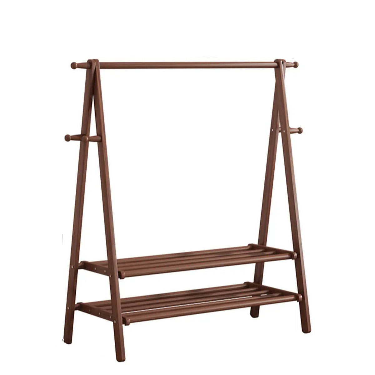 Foldable Beech Wood Clothes Rack with Storage Shelves and Side Hooks