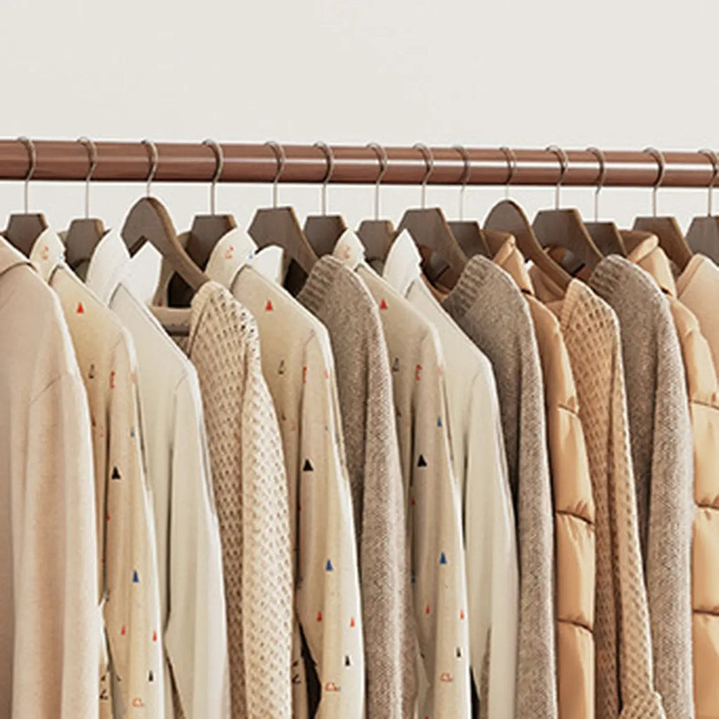 Foldable Beech Wood Clothes Rack with Storage Shelves and Side Hooks