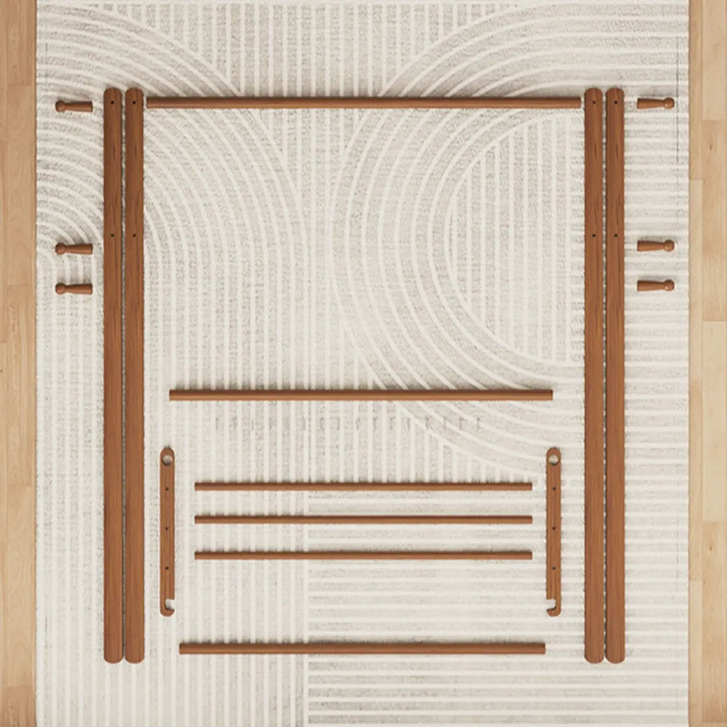 Foldable Beech Wood Clothes Rack with Storage Shelves and Side Hooks