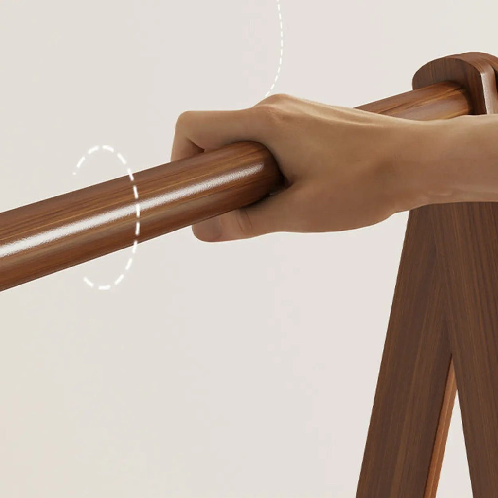 Foldable Beech Wood Clothes Rack with Storage Shelves and Side Hooks