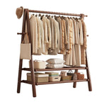 Foldable Beech Wood Clothes Rack with Storage Shelves and Side Hooks