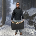 Foldable Felt Firewood Basket with Wooden Handles and Leather Accents