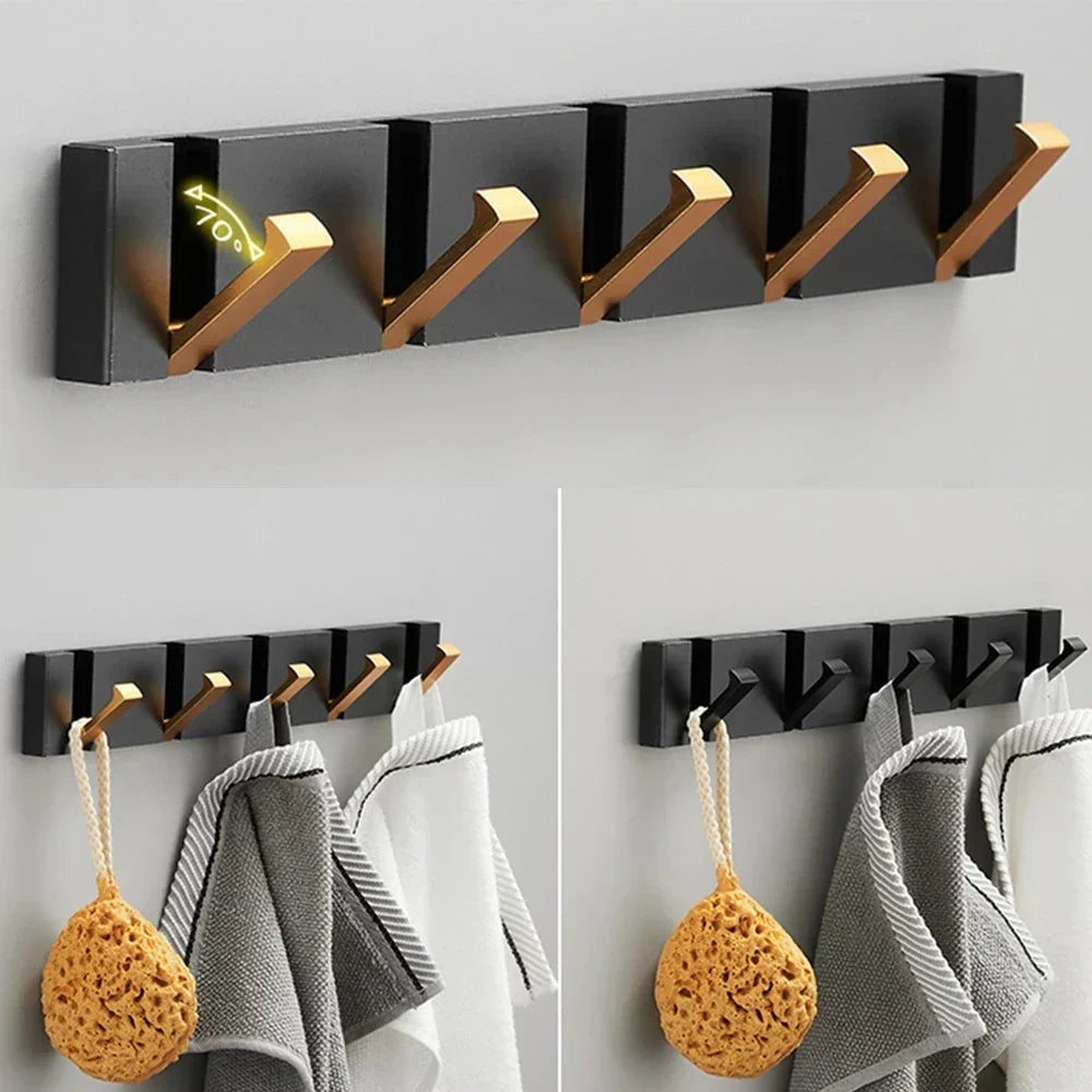 Folding Wall Mounted Coat Hook Rack with Flip Down Hooks for Entryway